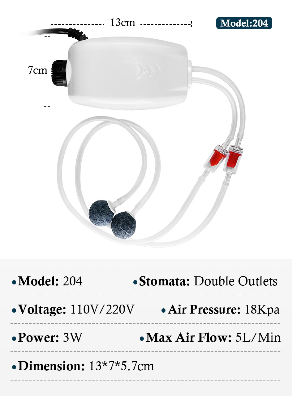 FEDOUR 204 Dual Outlet Aquarium Electric Air Pump For 20 To 100 Gallon